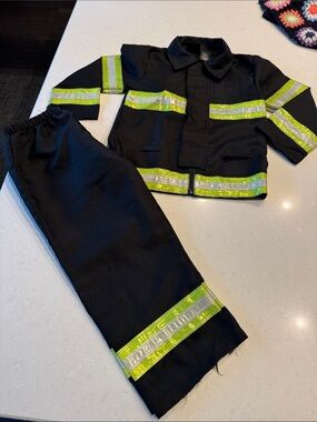 Kids Black Firefighter Costume with Lime Reflective Trim